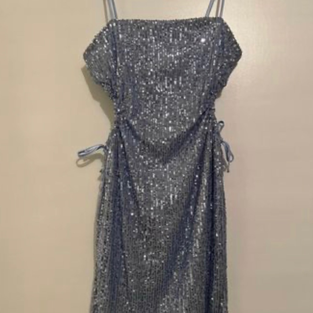 Light blue sequin homecoming dress